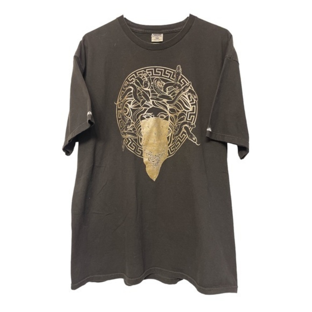 Crooks & Castles Bandana Black Gold Bandito Script Graphic Shirt Size XL EUC